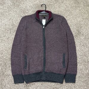 Jos A Bank Reserve Sweater Mens Medium Wool Blend Zip Knit Red Ribbed Mock Neck